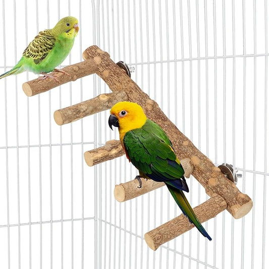 Hypeety Bird Ladder Perch for Cage Natural Wood Bird Bridge Climbing Chewable Toys Parrot Exercise Ladder for Cockatiels Parakeets Small Birds to Play Stand and Climb