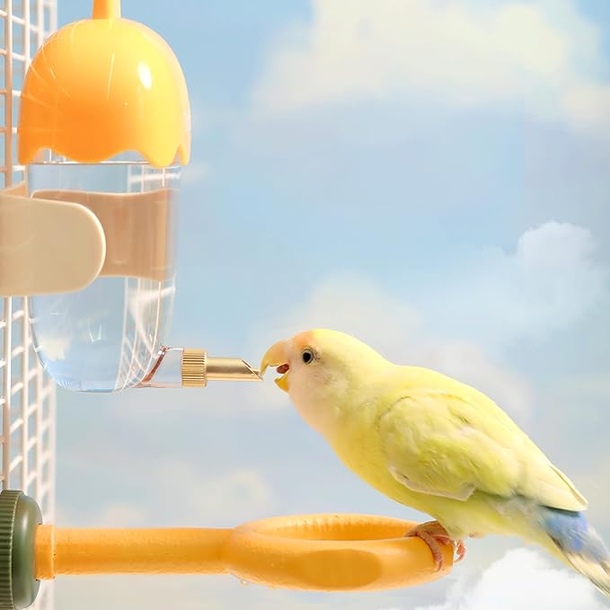 Leak-Proof & Chew-Proof Hanging Water Dispenser No Drip for Birds, Chinchillas, Guinea Pigs, Ferrets, Rats, Rabbits, Bunnies, Parrots, Squirrels, and Other Small Animals - Beige, 12oz