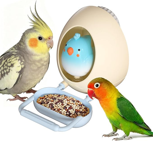 Egg Bird Feeder Chew Toy,Interactive Hanging Bird Cage Toy with Food Tray,Spring Chick Foraging Toy,Bird Cage Accessories for Parakeets,Cockatiels & Lovebirds(Blue)