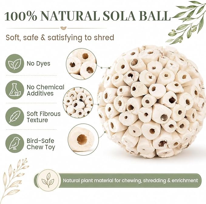 4PCS Bird Toys Sola Balls 2.36'' - Bird Foraging Toy, Sola Atta Ball, Parrot Chew Shred Toy for Sharpening Claws & Beaks for Cockatiel, Parakeets, Conure, Love Birds, Budgie and Small Birds