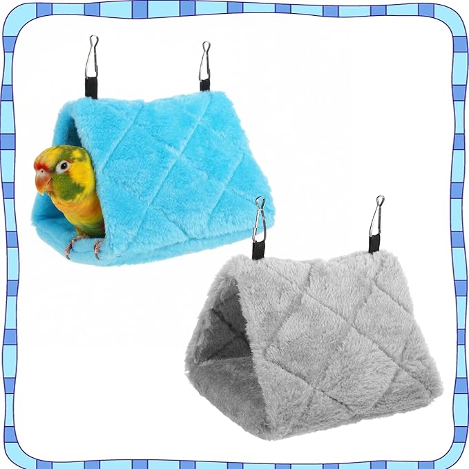 2 Pack Bird Nest for Cage Warm Hanging Bird Cages Hammock Birds Warmer for Cage Snuggle Cave Sleeping Bed for Cages, Pet Parrot Budgies Parakeets Cockatiels Lovebirds, Blue & Grey