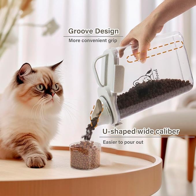 Pet Food Storage Container with Measuring Cup and Pour Spout - Airtight, Leakproof, Portable Pet Food Dispenser for Travel - 2.8L
