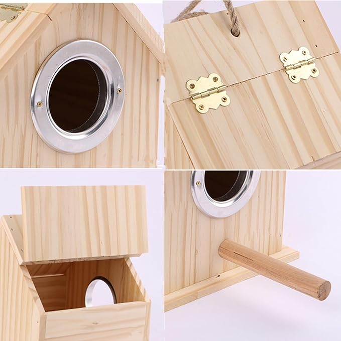 Parakeet Nesting Box, Parrot Wooden House Nesting Box, Bird Breeding Nest Warm Box with Stand Perch, Parrotlets Aviary Cage Budgie Mating Box for Lovebirds, Cockatiel, Budgie, and Small Birds