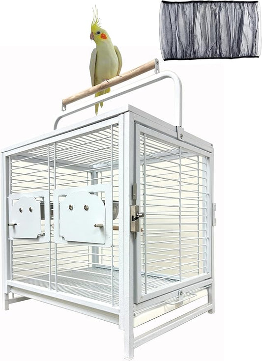 Portable Durable Heavy Duty Travel Veterinary Bird Parrot Carrier Cage Feeding Bowl Play Wooden Stand Perch with Handle Prevent Beaks Out