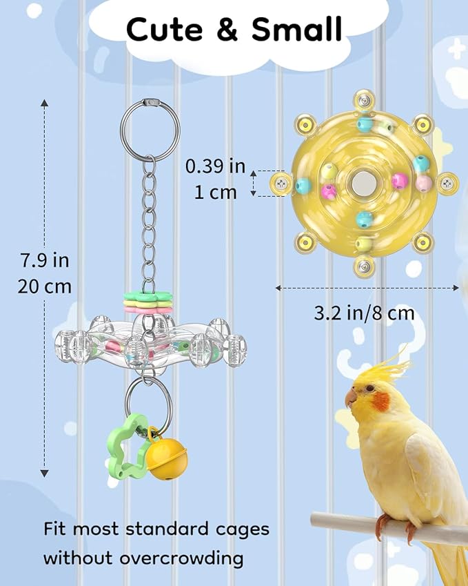 Pawfly 2 Pcs Bird Toys for Parakeets, Colorful Spinning Wheel Chew Toys, Interactive Spinner Rattle Parrot Toys, Cockatiel Toys, Parakeet Toys, Bird Cage Accessories for Entertainment Chewing Exercise