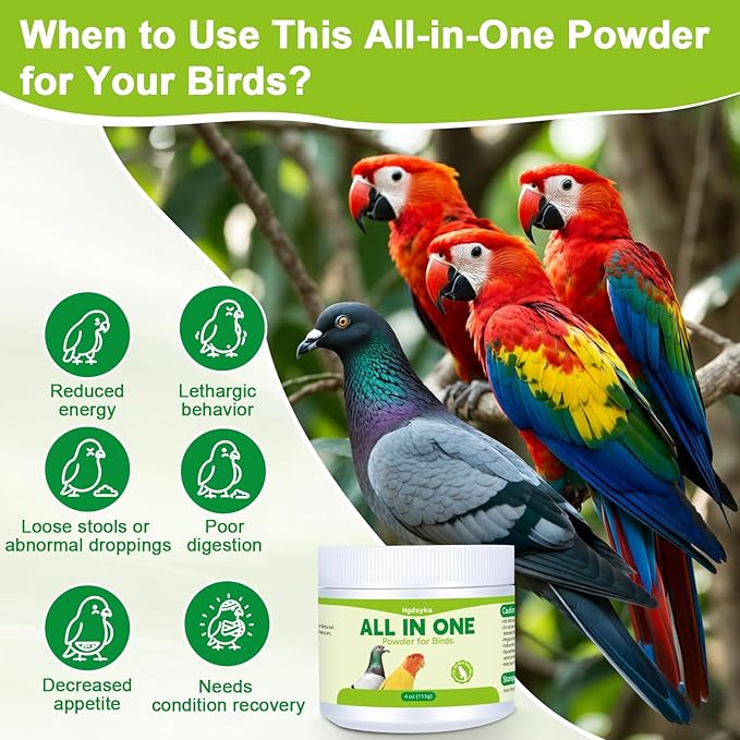 All in One Medicine Powder for Pigeon Parrots Canary Finches Parakeet Cockatiels Aviary Birds, Helps Maintain Digestive Balance Overall Vitality, Drinking Water Additive Wellness Support Powder