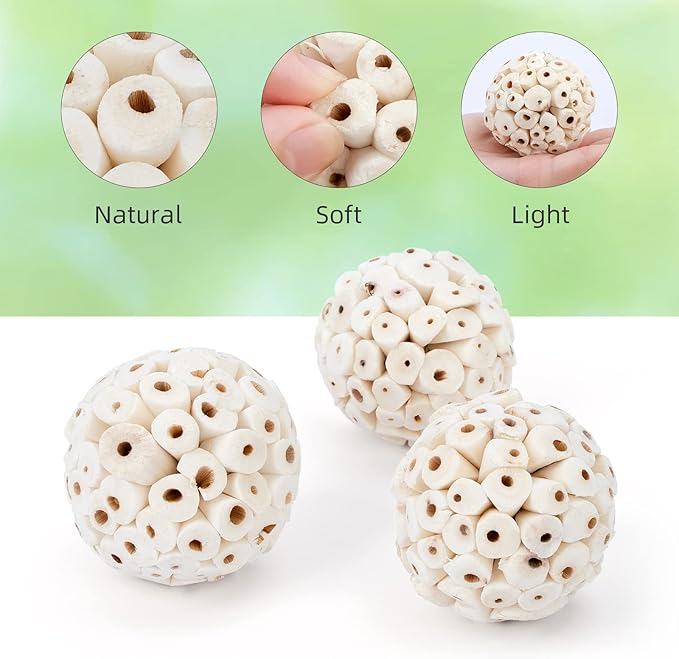 andwe Bird Toy Sola Ball - Natural Soft Chew Shredding & Foraging Toy for Cockatiel Conure Quaker Parrot Budgie Parakeet Rabbit Bunny Guinea Pig Chinchilla (Style 1 (Pack of 6))