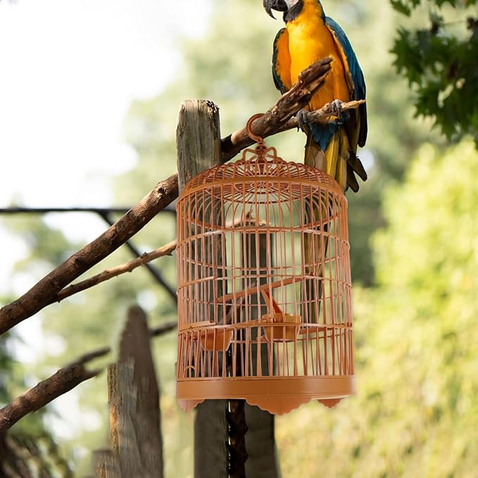 Toddmomy Round Plastic Bird Cage with Hanging Hook and Standing Pole for Parakeet Budgie Cockatiel Lovebird Small to Medium Birds 17.71X9.84X9.84In