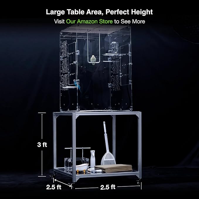 GuineaLoft™ 2.5x2.5x3ft Pet Cage Table – Pet Cage Stand Table with Shelf & Rollers, Specially Designed for Placing Pet Cages & Accessories, Lightweight & Easy to Move - Visit GuineaLoft Store