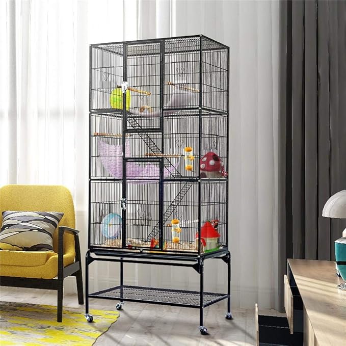 Topeakmart 3 Level Ferret Chinchilla Sugar Glider Squirrel Small Animal Cage, Black