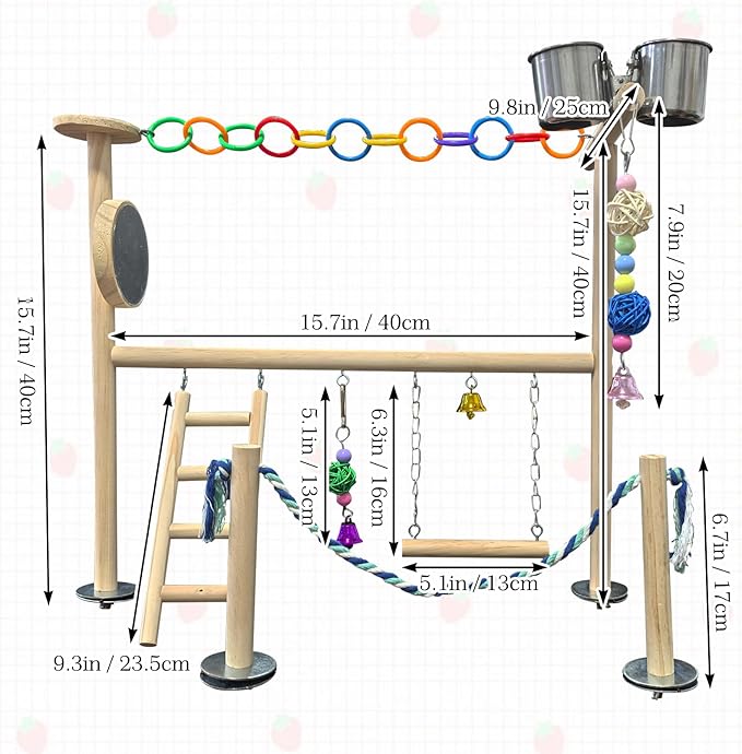 Hamiledyi Small Bird Playground Natural Wood for Top of Cage Bird Perch Stand for Parrots Play Gym Toys for Small Birds Parrot Cockatiel Love Birds Budgie(Style A)