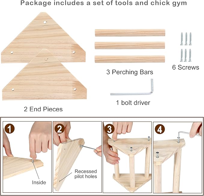 Wooden Chick Perch Stand, Pine Chicks Roosting Bar, Jungle Gym Perch Toys for Chicken Coop & Brooder, Bird Perch for Baby Chicks & Parrots (Small)