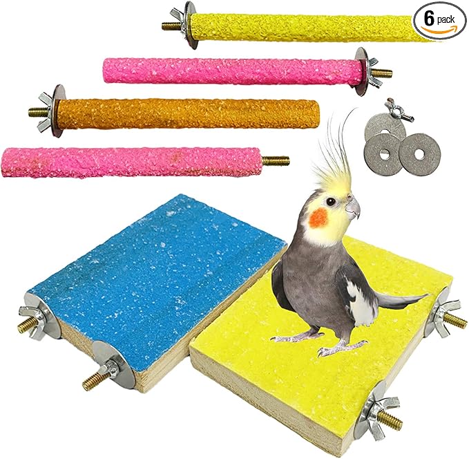 Hamiledyi 6 PCS Bird Perch Stand Toy Wood Parrot Paw Grinding Stick Perch Stand Platform Parakeet Cage Accessories Exercise Toys for Budgies Cockatiel Conure