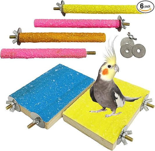 Hamiledyi 6 PCS Bird Perch Stand Toy Wood Parrot Paw Grinding Stick Perch Stand Platform Parakeet Cage Accessories Exercise Toys for Budgies Cockatiel Conure