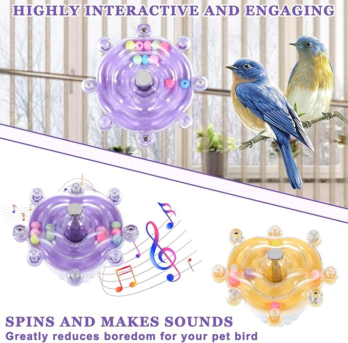 2 Pcs Bird Toys for Parakeets, Parrot Spinner Toy, Colorful Parakeet Toys Wheel, Interactive Spinner Rattle Parrot Toys for Bird Cage, Accessories for Entertainment Chewing Exercise