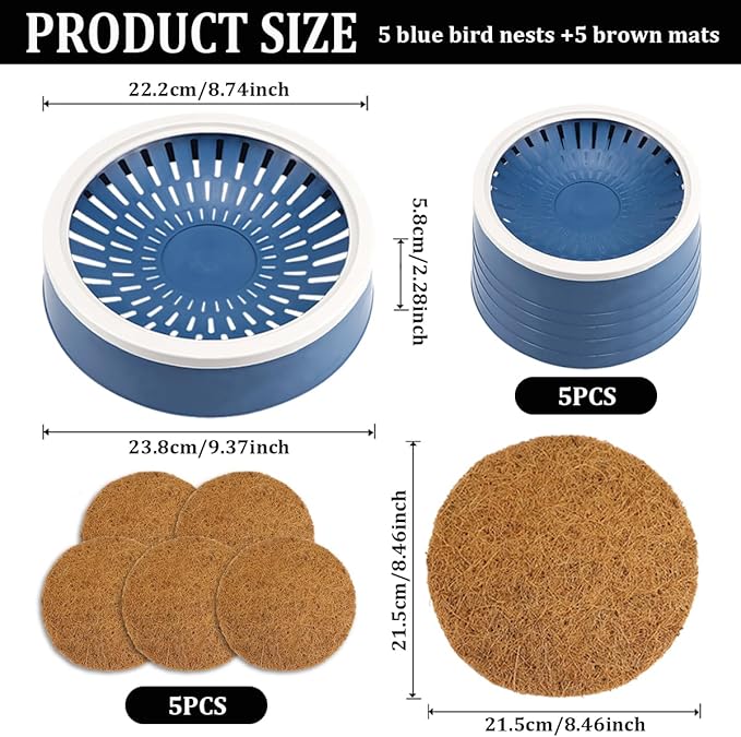 5 Pcs Pigeon Nest Bird Nest Bowls Nest for Pigeons Breeding Hatching (White Side+ Pad), Random