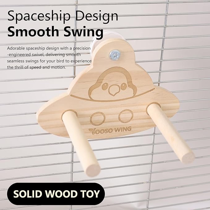 Bird Swing Perch Toy - Wooden Parrot Swing Stand with Wobble Function, Balance Play Gym for Small/Medium Parrots (Budgies, Cockatiels, Lovebirds) Cage Accessories (Nymphicus hollandicus Pattern)