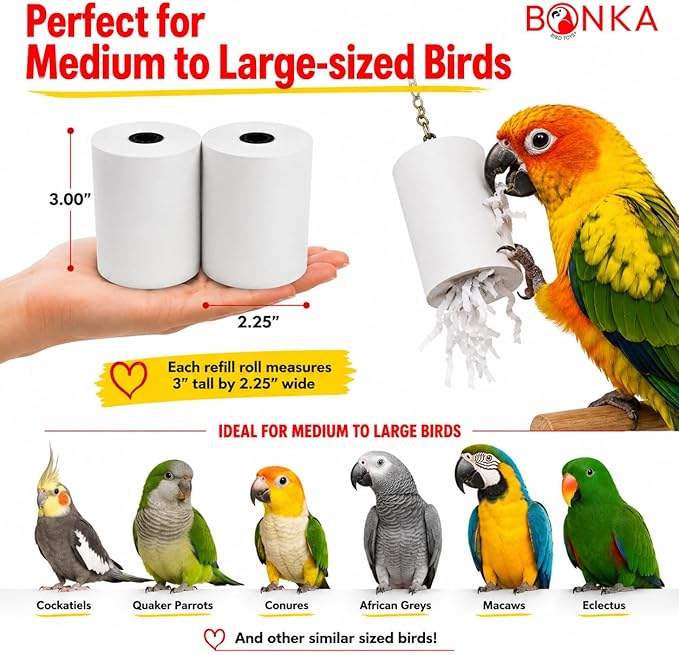Bonka Bird Toys 3135 Pk4 Large Shredmaster Refill for Birds, 3" Tall x 2.25" Wide, 100% Bird-Safe Materials, Designed for Large Shredmaster Toy, Ideal for Medium to Large Birds