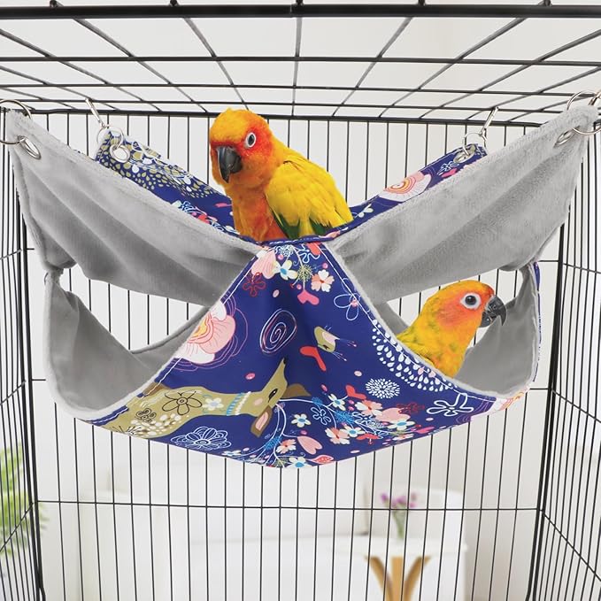 Wontee Bird Double Hammock Warm Nest Bed for Parrot Budgie Parakeet Cockatiel Conure Lovebird Hamster Rat Mice Chinchinlla (L)