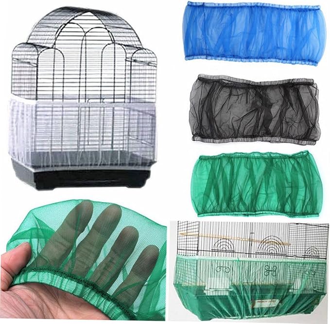 DOITOOL Mesh Bird Cage Cover with Elastic Bottom for Seed and Floor Protection Breathable Cage Skirt for Small Birds Parakeets Size L