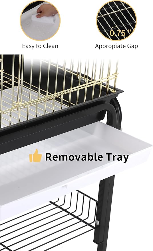 Garvee Bird Cage, 57‘’H Open-Top Durable Bird Cage w/Rolling Stand, Removable Tray, Extra Storage Stand, Brakable Casters,Large Dorr for Access, Indoor& Outdoor Use for Birds