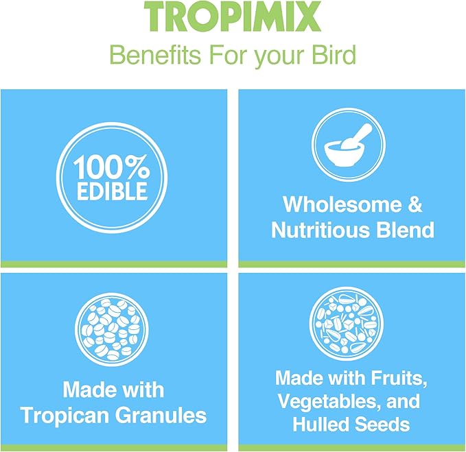 Hari Tropimix Bird Food for Cockatiels and Lovebirds, Hagen Parrot Food with Seeds, Fruit, Vegetables, Vitamins & Amino Acids, 8 Pound (Pack of 1)