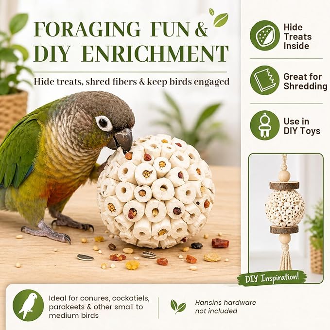 Bird Toys Sola Balls 2.36'' - 6PCS, Bird Foraging Toy, Soft Sola Atta Ball, Parrot Chew Shred Toy for Sharpening Claws and Beaks for Cockatiel, Parakeets, Conure, Love Birds, Budgie and Small Birds