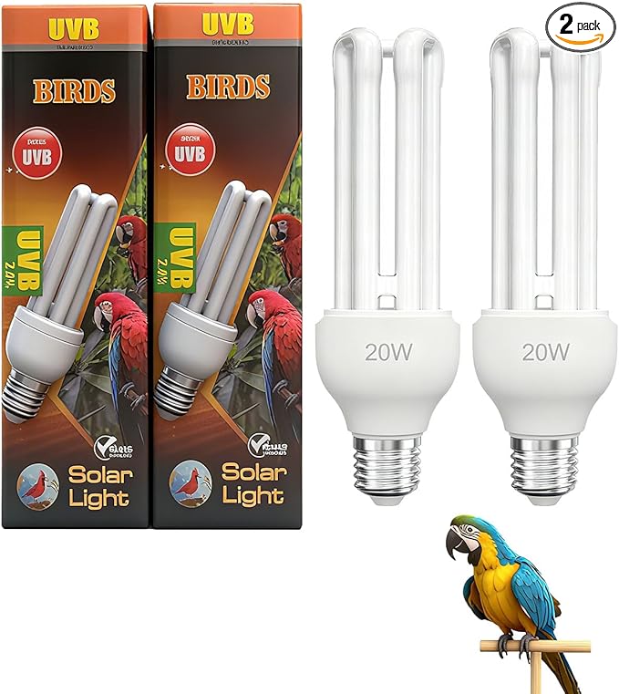 KINGYEENUO 2 Pack E26 UVA UVB Light Bulb for Birds 2.4 UVB 20W Compact Flourescent Lamp for All Kinds Captive Birds, Natural Sunlight Simulation Bird Parrot Light Bulb