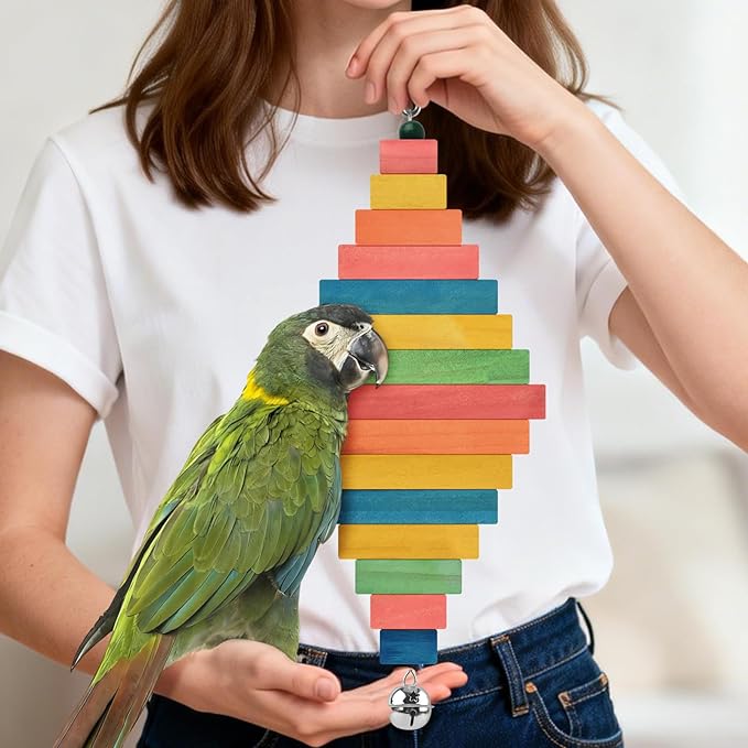 DBNESS 2 Pcs Bird Toys, 15.94in Large Parrot Foraging Toys for Beak Grinding, Wooden Block Bird Chewing Toys for Macaws Eclectus Cockatoo African Greys Amazon Parrots