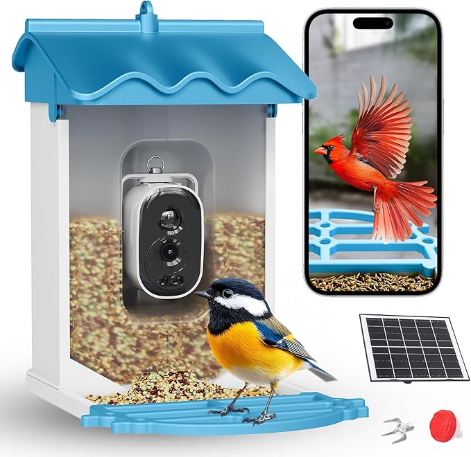 Garvee Smart Bird Feeder with 2K Camera & AI Recognition - Solar Powered, 2L Capacity, Night Vision, App Alerts, for Bird Watching, Squirrel Deterrent Function