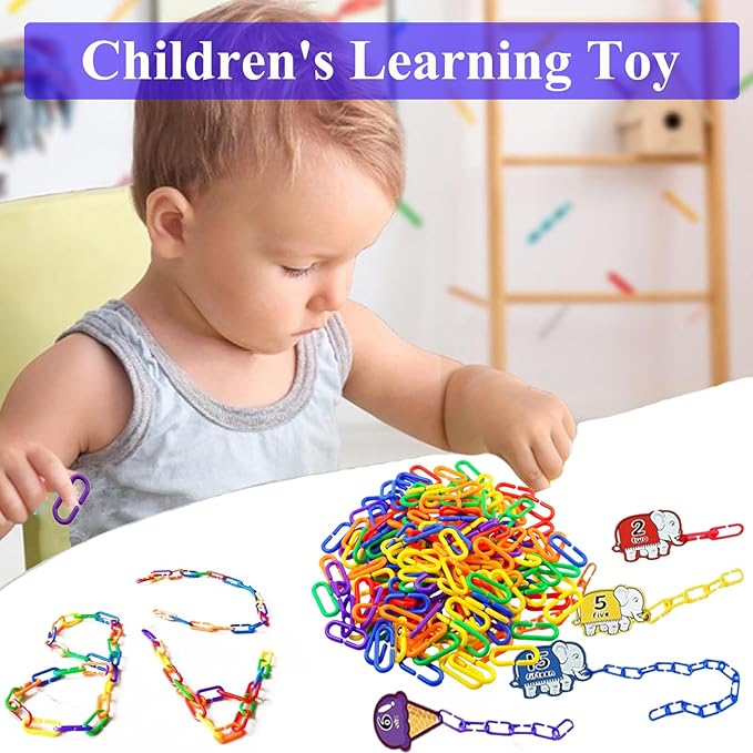 200-Piece Rainbow Plastic Chain Links & Toys - Interlocking C-Clip Bird Cage Accessories for Parakeets, Sugar Gliders, Small Pets (Climbing/Swinging Toys)