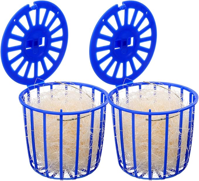 POPETPOP 2 Pcs Bird Nests with Jute Filler, Plastic Hollow Hanging Cage Bird Eggs Hatching Tool, Bird Breeding Hut Nest Pan for Finch Parrot Canary