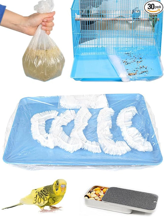 Large Disposable Bird Cage Tray Liners，34'' X 22'' Plastic Parakeet Cage Liner Bag - 30 Pcs Birds Cage Bottom Liner Universal Film Bird Cage Accessories for Finches Canaries Cockatiels Birdcage