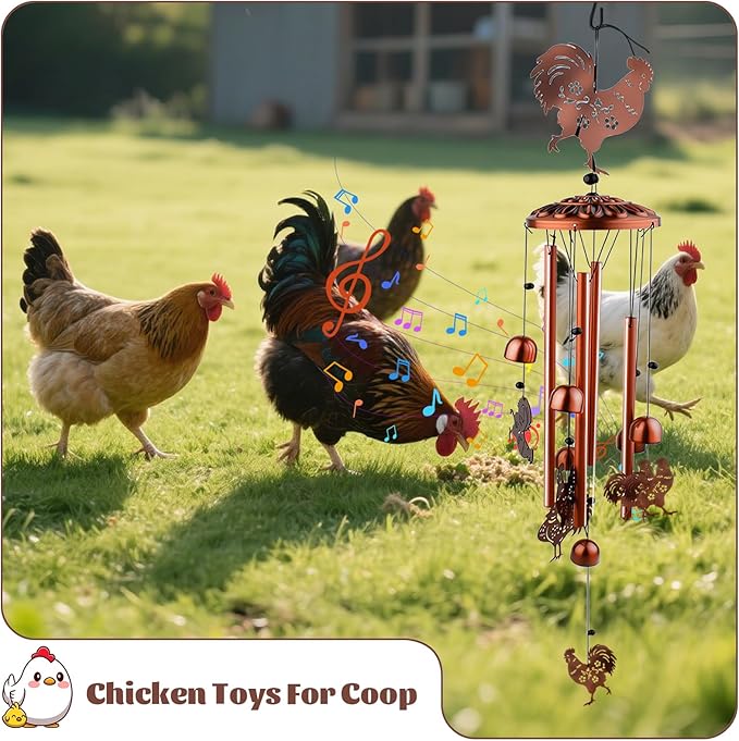 Large Chicken Toys for Coop, Chicken Wind Chime Enrichment Toys, Hanging Chick Peck Toy with Colorful Bells, Home Garden Musical Coop Accessories
