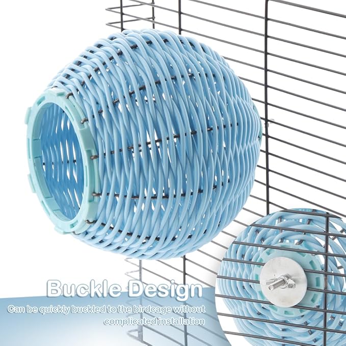 VTurboWay Rattan Bird Nest Chew Resistant Nest House Parrot Egg Laying Bed Breeding Nest for Bird Parrot Lovebird Canary Budgie Finch (Blue)