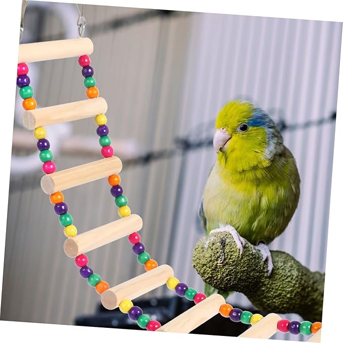 1Pc Wooden Parrot Ladder Toy with Beads Bird Standing Toy for Parrots Conures and Biting and Climbing Accessory for Parrot Cages