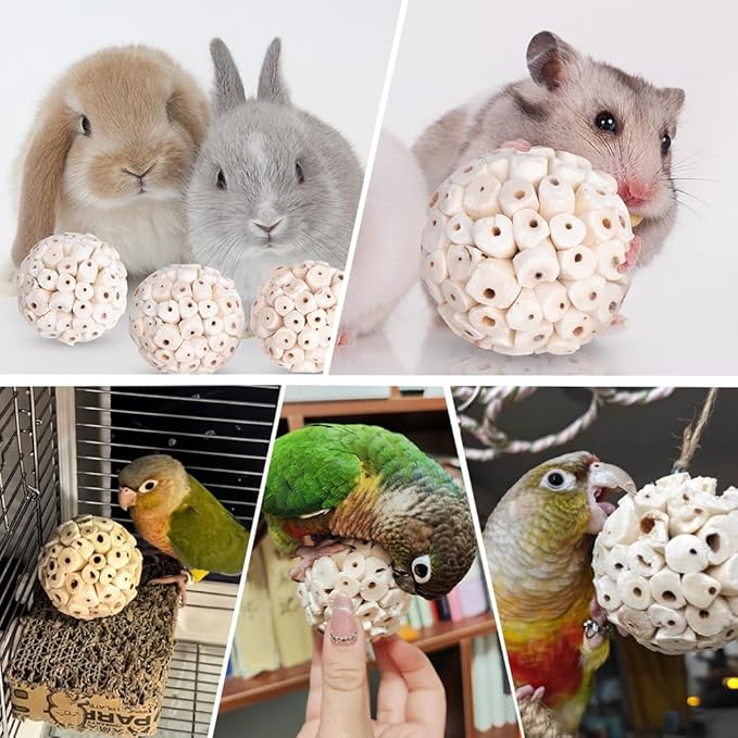 12 Pack Bird Toy Sola Balls, Natural Parrot Soft Chew Shredding & Foraging Toy, Bird Foot Balls for Cockatiel Conure Quaker Budgie Parakeet Bunny Guinea Pig Chinchilla Rabbit