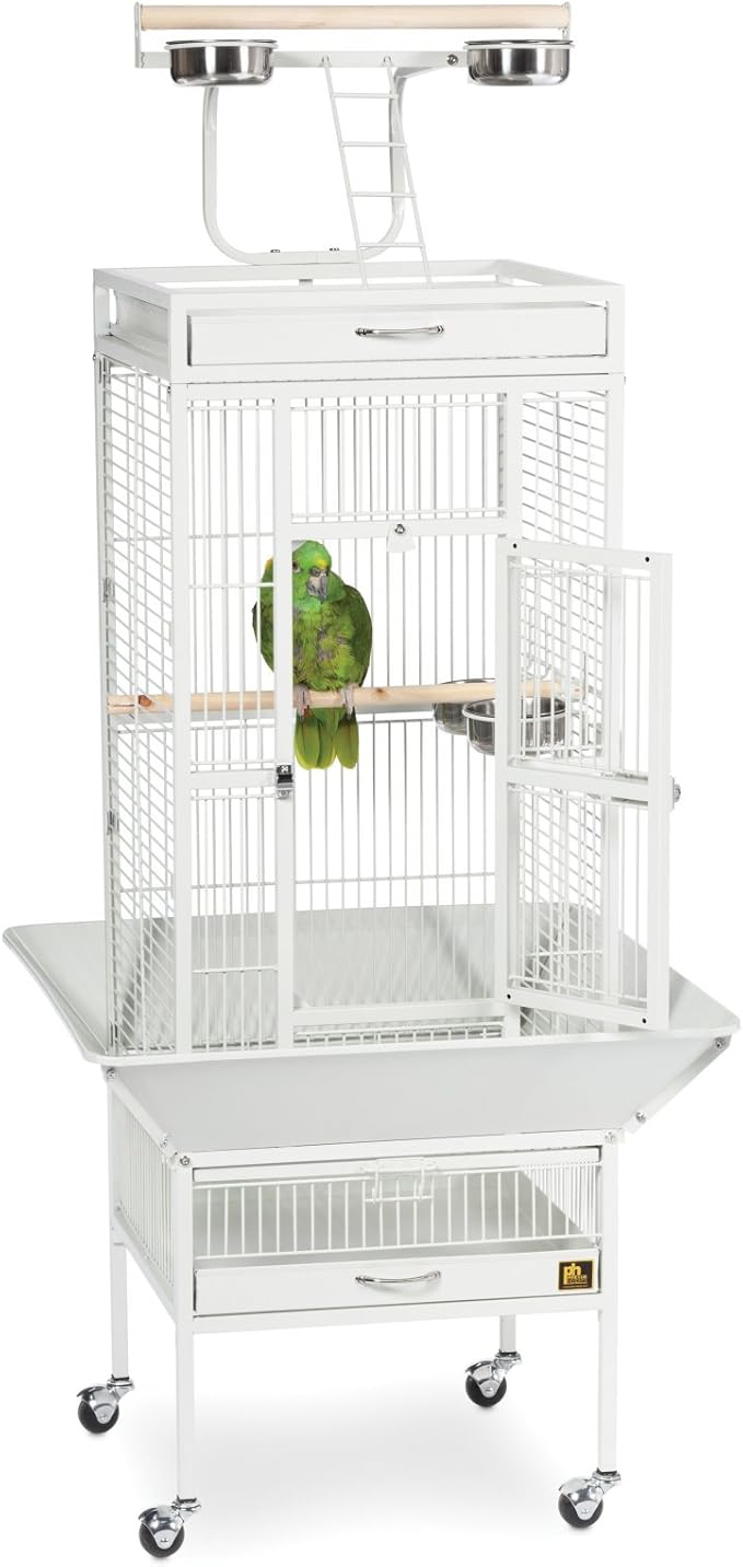 Prevue Pet Products Wrought Iron Select Bird Cage - Large Steel Cage with Rolling Stand, Seed Guards, and Playtop, Durable Design, Ideal for Conures and Medium Birds - Chalk White