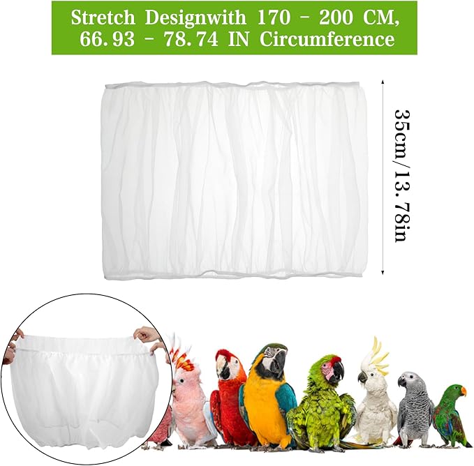 2 Pcs Bird Cage Netting Seed Catcher, Adjustable Skirt Bird Cage Net White Polyester Splash Guard for Parrot Finch Cages