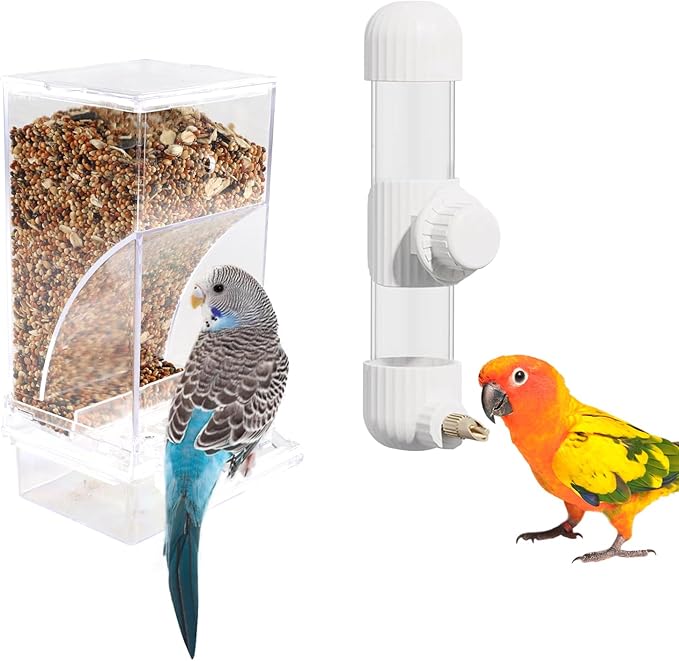 Geyecete Bird Feeder Water Dispenser Set no Mess Bird Feeder for cage Automatic Parakeet Cage Accessories,Bird Feeder Cockatiel Finch Budgies