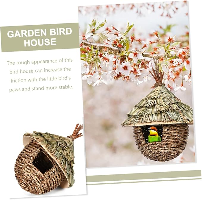 LIOOBO 2pcs Straw Bird's Nest Handwoven Bird Woven Bird House Hanging Bird Delicate Parrot Nest Hanging Parrot Nest Parrot Accessory Rough Bird Nest Parakeet Nest Parrot House Grass