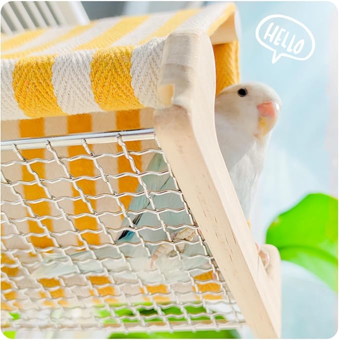 Bird Tent Wooden House with Stainless Steel Bottom Bird Nest for Parakeet Parrot Hideaway Cave Snuggle Hut Cage Accessories for Budgie,Conure,Lovebird,Cockatiel (Yellow)