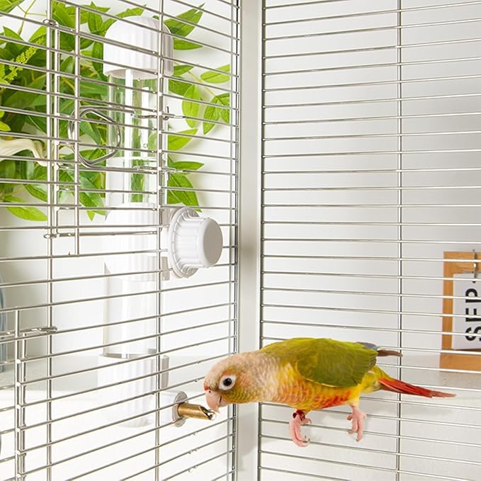 AOTU 9.4 Fl Oz Bird Water Dispenser Automatic Bird Water Feeder for Cage with Spring Valve, Conure Cage Accessories for Cockatiels Budgies African Grey Amazon Lovebirds Canary (White, 9.4 fl oz)