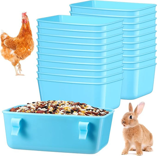 Zhehao 20 Pieces Cage Cups Chicken Feeder Waterer Cups 16 oz Hanging Bird Cage Feeder Plastic Bunny Water Bowl for PET Parrot Pigeon Rooster Gamefowl Poultry Wire Cage(Blue)