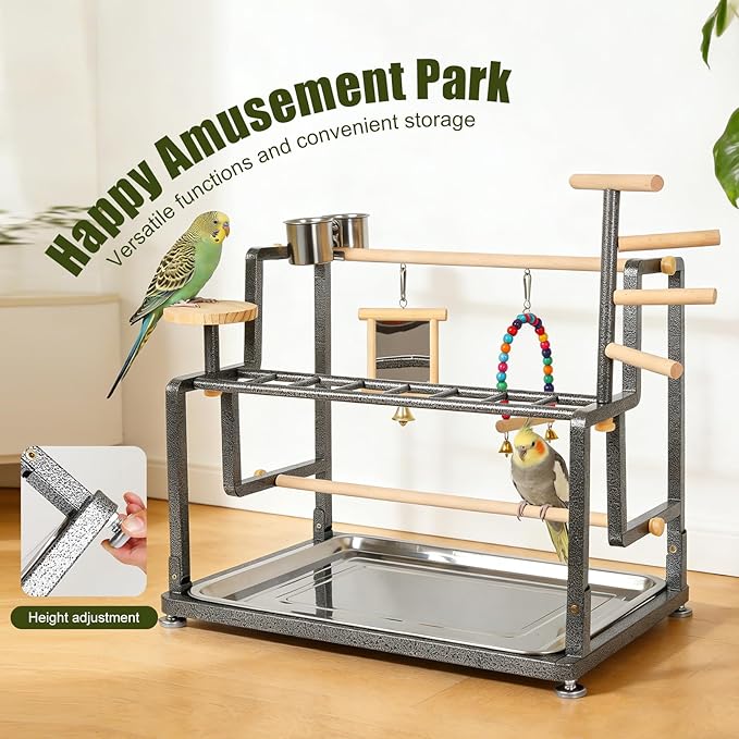 halinfer Bird Playground for Indoor Use, Bird Playstand with Ladder for Small to Medium Size of Cockatiel Parakeet Conure (Metal Ladder Version)