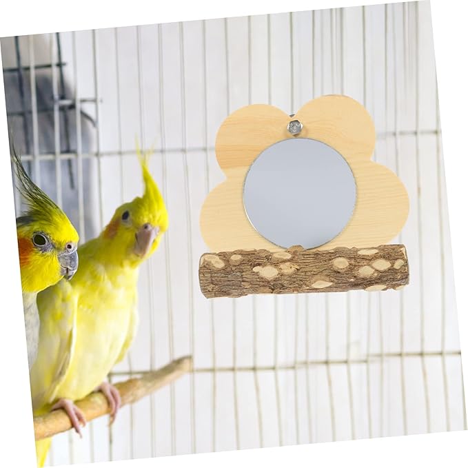 Mipcase 2pcs Wooden Parrot Perch with Mirror Decorative Bird Stand for Parrots Pets and Bird Cages for Training and Playtime Activities