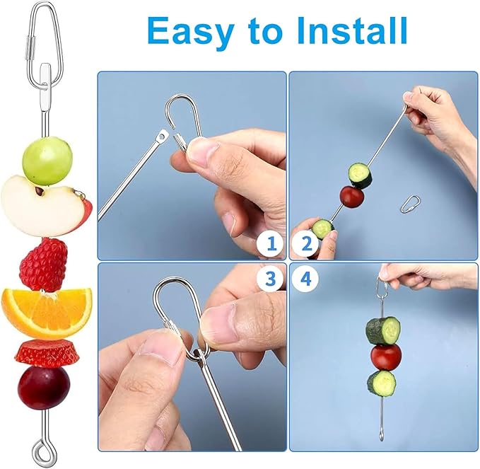 Zorfeter 6 PCS Bird Food Treats Skewer, Parakeet Hanging Food, Stainless Steel Fruit Vegetable Stick Holder for Cockatoo Cockatiel Cage/Treating Tool