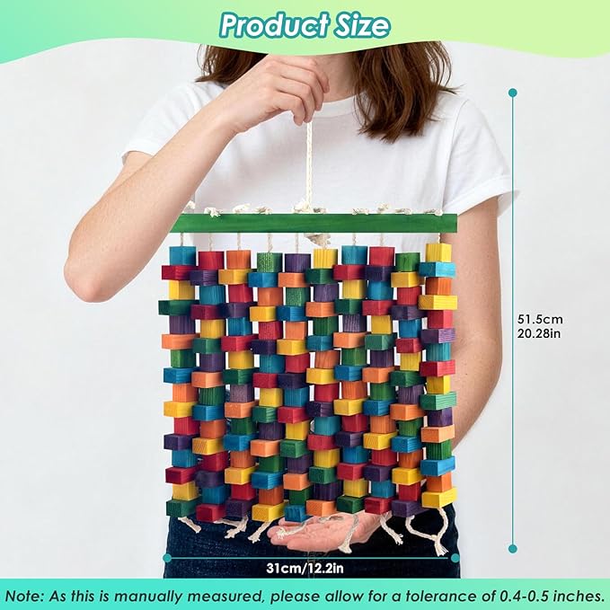 DBNESS Large Bird Toy, 20in Parrot Toys for Cage, Multicolored Natural Chew Wooden Blocks for Medium to Large Macaws, Amazon, African Grey, Cockatoos