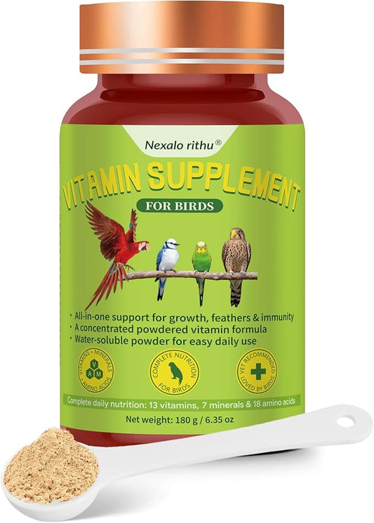 Bird Vitamins for All Cage Birds - Multi-Vitamin for Birds - Supports Bones, Feathers, Energy & Eggshell Quality - Vet-Developed Formula, Dissolves in Water for Easy Daily Use - Net Wt 6.35 oz