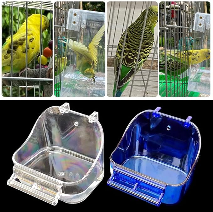 Bird Bath Tub with Perch for Cage - Parrot Birdbath Shower Accessories for Small Birds - Cockatiel, Parakeet, Conure, Canary